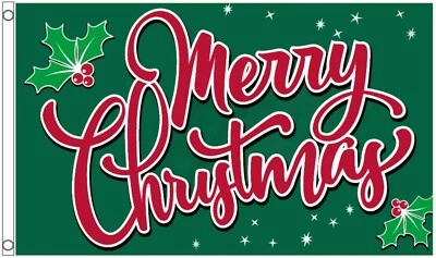 Merry Christmas Holly Polyester 5'x3' Flag - LAST FEW - Image 1 of 3