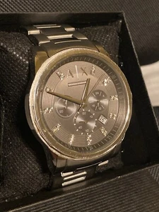 ARMANI Exchange All Steel Men’s Chronograph Watch 44MM 200$ MSRP NEW Battery - Picture 1 of 19