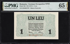 Rumänien / Deutsche Besetzung WWII One Leu ND (1917) Pick-M3 GEM UNC PMG 65 EPQ - Bild 1 von 2