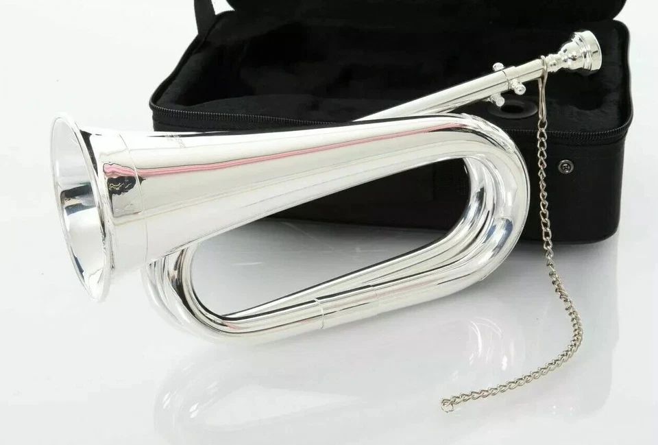 Professional Antique Handcrafted Silver Tone Bugle Musical Instrument Best - Image 1 of 4