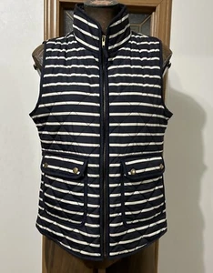 Savile Row Co London Quilted Vest Women's Medium Navy Blue Striped Full Zip - Picture 1 of 7