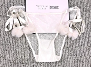 Victoria's Secret Tease NWT Medium White Bridal Pom Pom Side Tie Bikini Panty - Picture 1 of 10