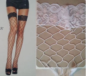 Music Legs Thigh High Stockings Lace Top Diamond Net Spandex Black or White 4925 - Picture 1 of 6