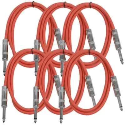 6 Pack of 3 Foot Red TS to TS Patch Cables PA/DJ Cords 1/4 Inch TS Mono - Image 1 of 4
