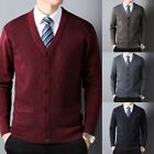Grey Mens Rhombus Knitted V Neck Button Cardigan Knitwear Sweater Blazer Tops
