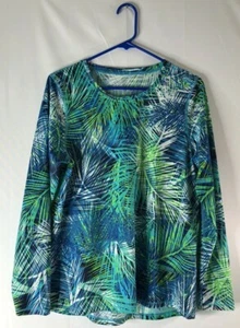 L.L.Bean women's M blue/green pullover top UV Protection long sleeves round neck - Picture 1 of 6