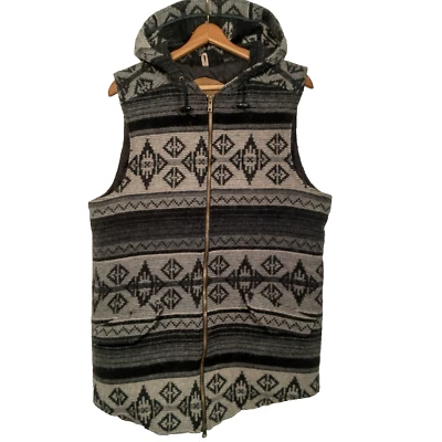 Chaleco Woolrich Vintage Mujer Grande Mezcla de Lana Gris Suroeste Negro Acolchado Con Capucha Foto 1 de 4