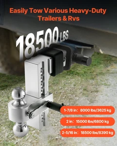 Adjustable Trailer Hitch 2.5" Receiver 8" Drop Tri-Ball Hitch 18500 lbs - Picture 1 of 10