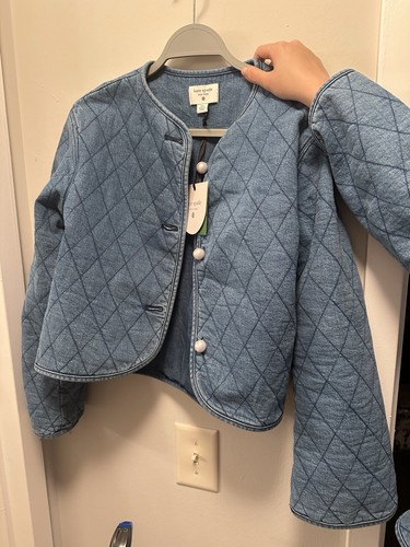 Giacca donna denim trapuntata nuova con etichetta Kate Spade New York x Target blu taglia XXS