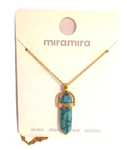 Miramira Necklace New With Tags Stainless Steel Turquoise Color Pendant - Picture 1 of 16