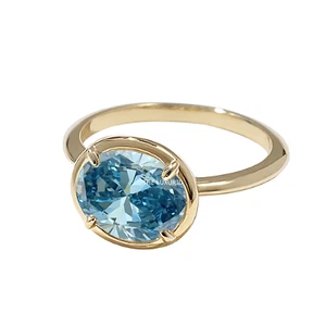 IGI Lab Grown Oval Cut Diamond Ring Fancy Intense Blue 14K Yellow Gold 1.80 Ct - Picture 1 of 10