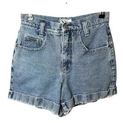 90s Vintage NY Jeans High Waist Rolled Hem Cotton Distressed Denim Shorts Sz 4 - Image 1 of 4