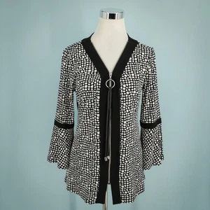 Top túnica Joseph Ribkoff talla 10 estampado negro ribete en contraste cremallera manga campana 3/4 - Imagen 1 de 6
