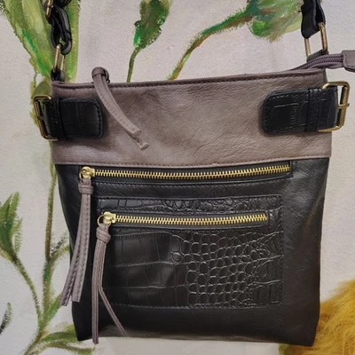 Bolso Bandolera Bueno Negro/Gris Imitación Cuero Gator Multi Bolsillo Cremallera Informal Cartera Foto 1 de 4