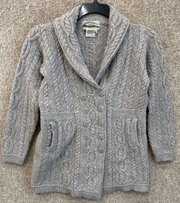 Aran Crafts 女式 XS 码灰色美利奴羊毛电缆针织开衫毛衣口袋 — 第 1/4 张图片