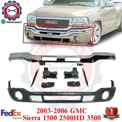 Front Bumper Chrome With Brackets + Valance For 2003-2006 GMC Sierra 1500 - 3500 - Image 1 of 4