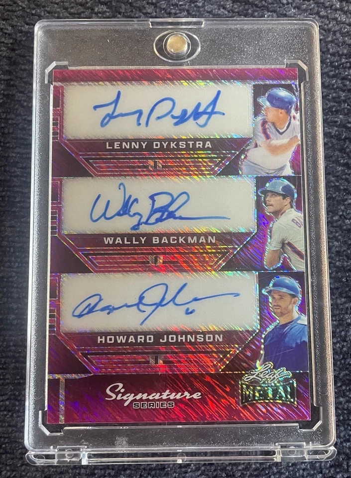 Folha de metal 1/1 tripla automática, Lenny Dykstra, Wally Backman, Howard Johnson, Mets - Imagem 1 de 2