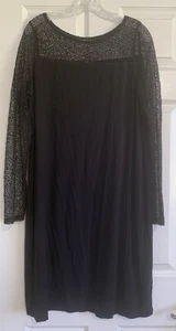 Eileen Fisher Kleid Damen L schwarz Häkelspitze Ausschnitt Langarm knielang - Bild 1 von 10