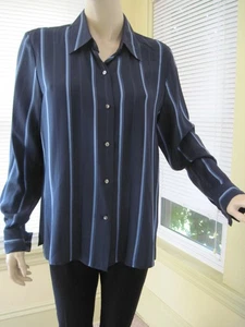 Talbots 100% Pure Silk Blue Vertical Stripe French Cuff Shirt Classic Sz 12 EUC - Picture 1 of 4