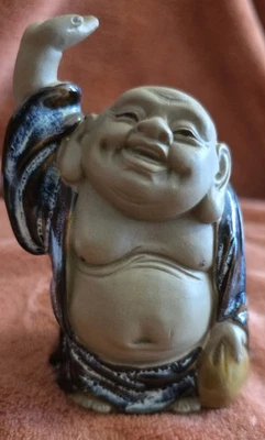 Vintage Shiwan Hand Up Buddha Clay Figurine- Mudman 10cm Tall - Good Condition - Image 1 of 4