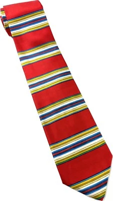 Gravata masculina vintage John Weitz 100% seda vermelha com listras coloridas 57x3,5” - Imagem 1 de 4