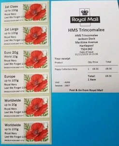 2019 HMS TRINCOMALEE LEST WE FORGET 100 O/P- FDI POPPY COLLECTOR / 1ST STRIPS - Picture 1 of 8