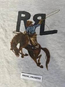 RRL RALPH LAUREN COWBOY LOGO RODEO HORSE T-SHIRT GRAY - MADE IN USA Size Small - Picture 1 of 8