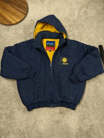Vintage Indiana Pacers Jacket Mens Extra Large Insulated Puffer Parka Hooded Zip Cover