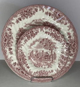 CHURCHILL “The Brook” Pink Dinner and Bread & Butter Plate (Made In England) - Picture 1 of 17