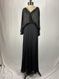 Vintage Black Silk Beaded Maxi Dress Buterfly Sleeves - Picture 1 of 6