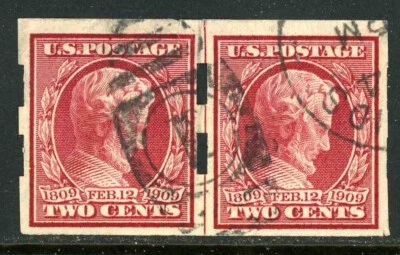 368 2c Lincoln Schermack Used Line Pair 1909 Issue cv $250 1D22 17 - Image 1 of 2