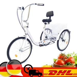 24 Inch Adult Tricycle 6 Speed 3 Wheel Seniors Bicycle w/ Shopping Basket Tricycle - Picture 1 of 10