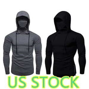 Herren Langarm Pullover Hoodie Rollkragen Gesichtsmaske Kapuze Reißverschluss Sweatshirt - Bild 1 von 15