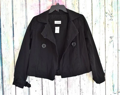 Abrigo Chaqueta Mujer No Boundaries Juniors PEQUEÑO Negro Abotonado PRE-USADO Foto 1 de 4