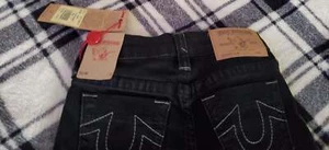 New True religion Girls Jeans black slim straight denim Sz 5 Pink - Picture 1 of 10