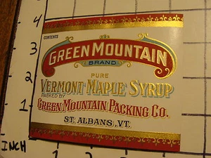 Vintage Original Label: GREEN MOUNTAIN brand PURE VERMONT MAPLE SYRUP st. albans - Picture 1 of 1