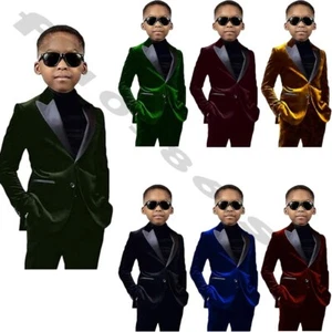 Velvet Boy Suit 2 Pieces Wedding Evening Party Formal Dresswear Ring Bearer Suit - Picture 1 of 18