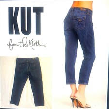 Kut from the Kloth Medium Wash Bardot skinny boyfriend crop back flap pockets 12