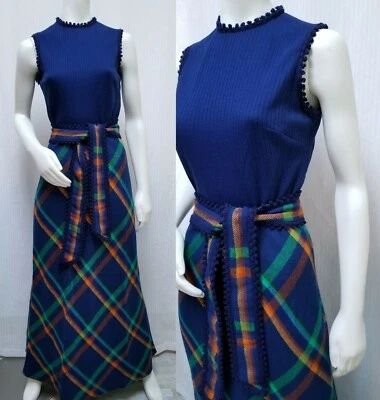Vintage PARADE New York Plaid Bias Cut Maxi Dress with Belt - Size M - EUC - Image 1 of 4