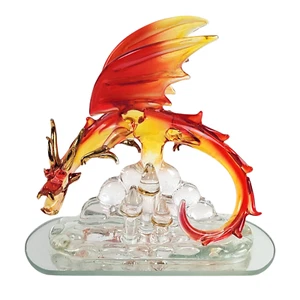 Vintage Fantasy Glass Fiery Red Dragon Figurine Perched Mirror - Picture 1 of 6