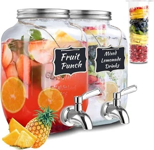 1 Gallon Beverage Dispensers With Spigot Stainless Steel Mason Jar Drink 2 Pack - Picture 1 of 6