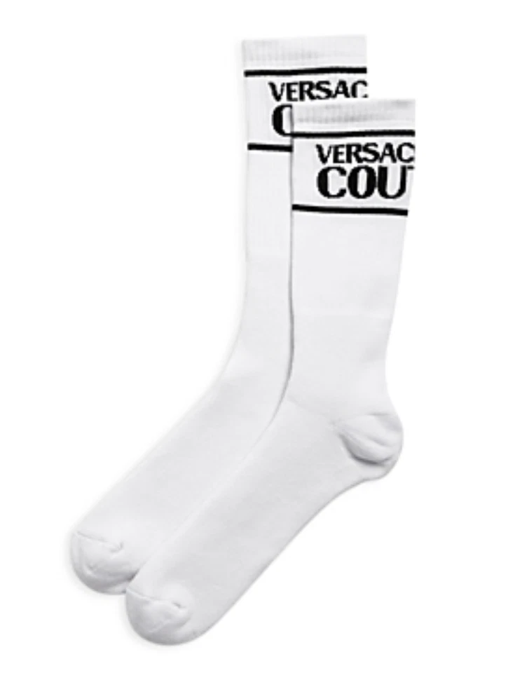 NEW W TAGS Versace Jeans Couture Logo Stripe Socks in White, Sz 10-13 - Image 1 of 1