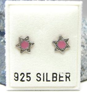 NEU 925 Silber OHRSTECKER DAVIDSTERN in rosa/silber OHRRINGE Earrings STERN