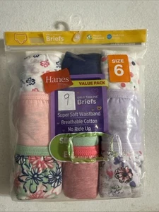 NWT Hanes Girls 9 Pack Cotton Blend Brief Panties Assorted Colors Girls Size 6 - Picture 1 of 4