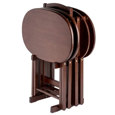 Winsome Wood Nathan 5 Piece Oval Snack Table Set Cappuccino Storage Stand - Image 1 of 4