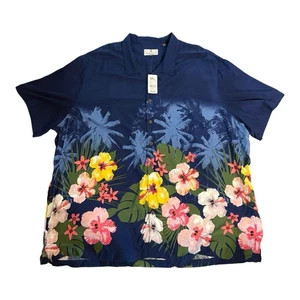 Oak Hill Hawaiian Resort Tropical Floral Hibiskus Blumen Blau Kurzarm 3XL - Bild 1 von 8