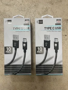 Lot of 2 CaseLogic Standard Charge & Sync Type C USB Cable 10 Feet Black/Silver - Picture 1 of 2