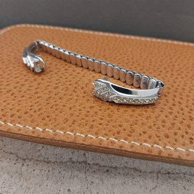 Correa de reloj vintage de cóctel con diamantes de imitación rellenos de oro blanco para damas de la década de 1950 sin usar Foto 1 de 4