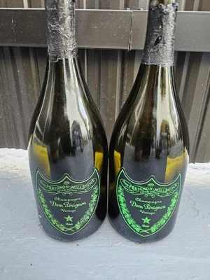 Botella luminosa Dom Perignon 2 vacías 750 ml champán verde iluminado EXCELENTE ESTADO Foto 1 de 4