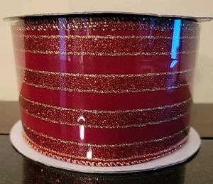 Bella Lux Holiday Collection Elegante Nastro Cablato 2,5"X10 Yds. Striscia rossa e oro - Foto 1 di 7